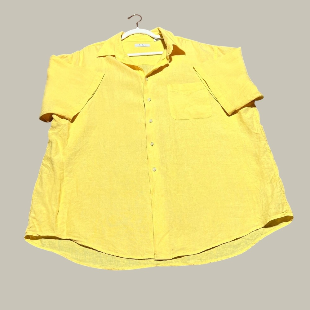 Turnbury Mens XL Yellow 100% Linen Short Sleeve Button Up Shirt Classic Fit